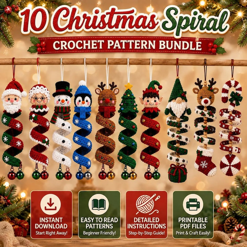 10 in 1 Christmas Crochet Spiral Pattern Bundle