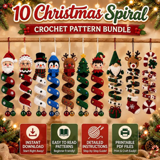 10 in 1 Christmas Crochet Spiral Pattern Bundle